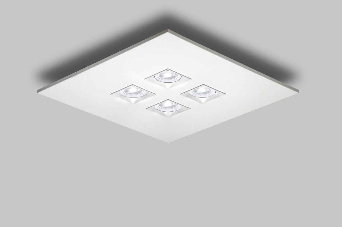 Plafón de techo de 4 luces, forma cuadrada – Milan Polifemo – cuerpo de acero estampado, acabado blanco texturado
