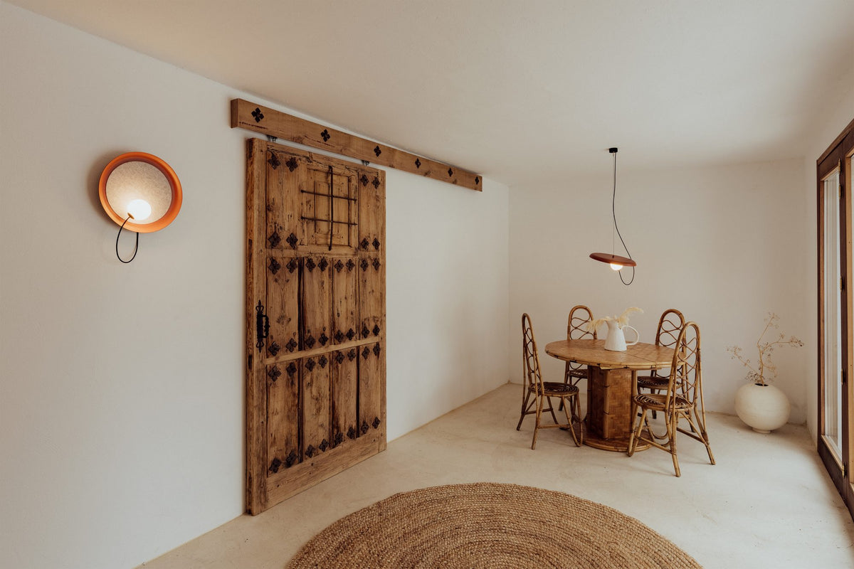 Lámpara colgante – Milan Wire – tulipa de cristal conectada a pantalla textil mediante un hilo, 3 acabados